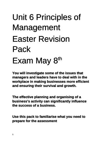 Unit 6 Principles of Management support with revision