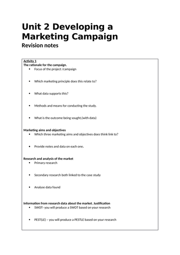 Unit 2 Developing a Marketing Campaign