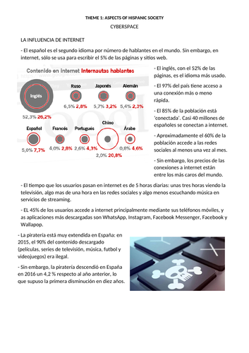 Spanish A Level - Cyberspace: Fact File. Paper 3 (Speaking exam) support.