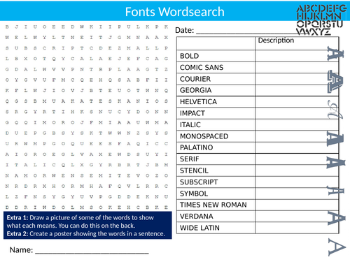 Fonts Wordsearch Sheet Starter Activity Keywords Cover ICT Computing Computer Science