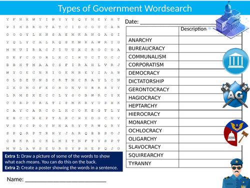 types-of-government-wordsearch-sheet-starter-activity-keywords-cover-politics-elections