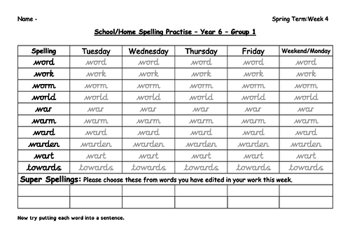 Year 6 Spelling Spring 1 Week 4