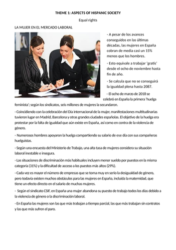 Spanish A Level: Equal Rights - Fact file