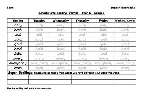 Year 6 Spelling Summer 1 Week 1
