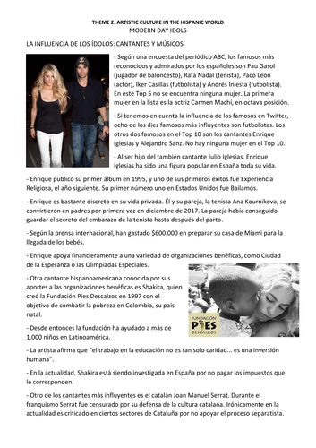 New Spanish A Level: Artistic Culture in the Hispanic World: Modern Day Idols - Fact File