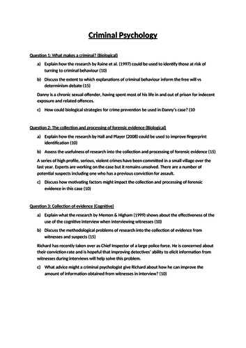 OCR Unit 3 Optional Topics - Criminal Psychology Questions