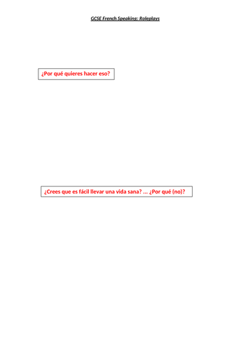 GCSE French Higher Roleplays practice worksheet