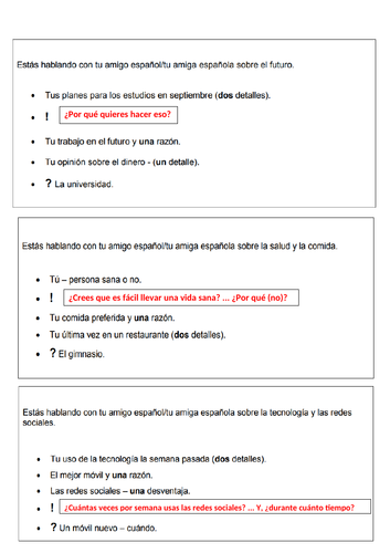 GCSE Spanish Higher Roleplay practice