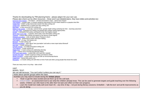 Talk for Writing planning frame