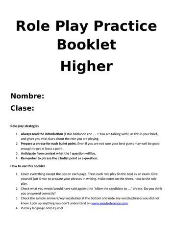 Spanish Higher Role Plays for Practice