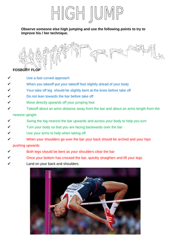 High Jump Peer Assessment Card