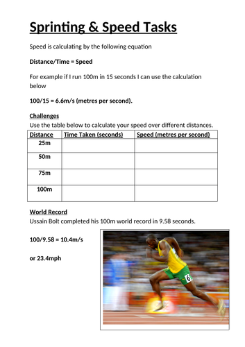 Sprinting and Speed Calculation Tasks