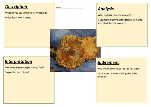 Van Gogh Sunflowers thinking sheet