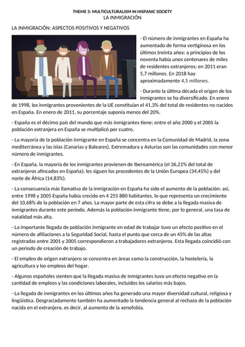 Spanish A Level: Immigration  - La inmigración - Fact File (Paper 3, speaking test)