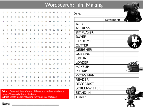 Film Making Wordsearch Sheet Starter Activity Keywords Cover Drama Theatre