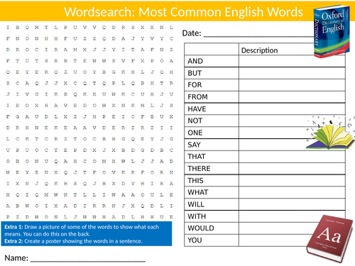 Most Common English Words Wordsearch Sheet Starter Activity Keywords Cover