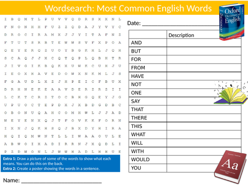 Most Common English Words Wordsearch Sheet Starter Activity Keywords