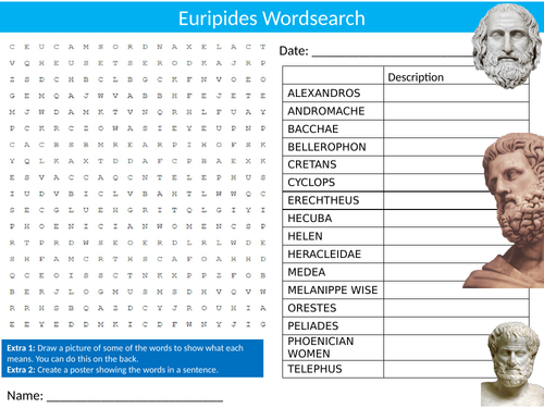Euripides Wordsearch Sheet Starter Activity Keywords Cover English Playwright