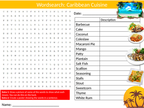 Caribbean Cuisine Wordsearch Sheet Starter Activity Keywords Cover Food Technology