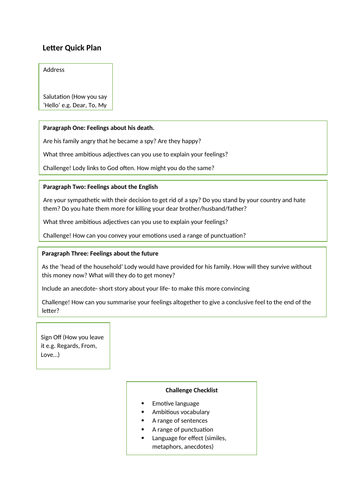 Letter Writing Quick Plan