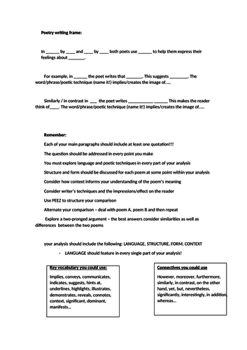 poetry writing frame - GCSE poetry