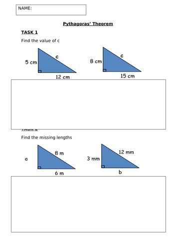 Pythagoras' Theorem Bell Activity