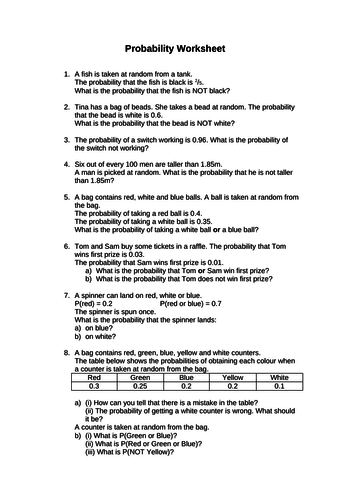 Probability- Mutually Exclusive Outcomes KS3-KS4