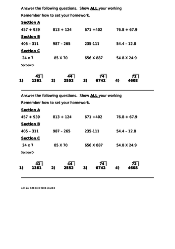 Basic  Arithmetic Starter/ Short Hwk