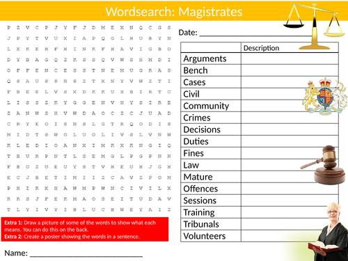 Magistrate Career Wordsearch Sheet Starter Activity Keywords Cover Jobs Planning