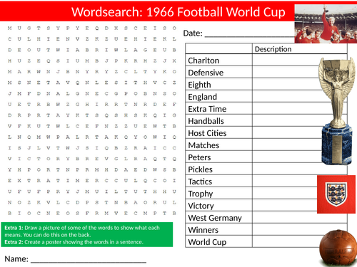 The 1966 Football  World Cup Wordsearch Sheet Starter Activity Keywords Cover PE