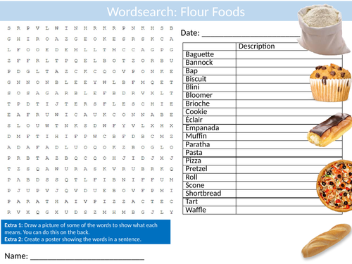 Flour Foods Wordsearch Sheet Starter Activity Keywords Cover Food Technology