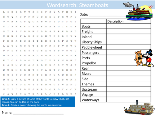 Steamboats Wordsearch Sheet Starter Activity Keywords Cover Transport Ships