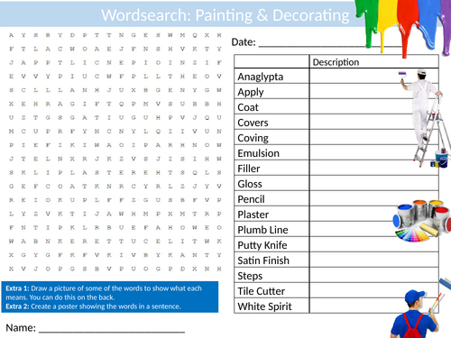 Painting and Decorating Wordsearch Sheet Starter Activity Keywords Cover Careers