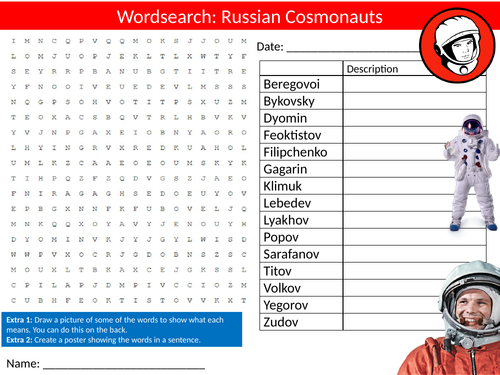 Russian Cosmonauts Wordsearch Sheet Starter Activity Keywords Cover Space Astronauts