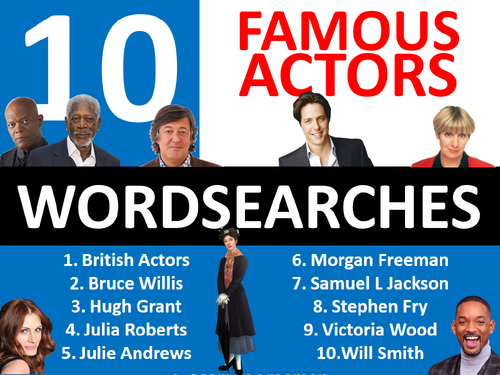 10 x Famous Actors Wordsearch Sheet Starter Activity Keywords Cover Drama