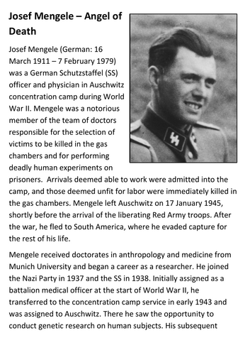 Josef Mengele Handout