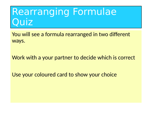 Rearranging Formulae Quiz