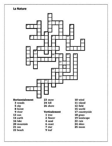 Nature in French Crossword