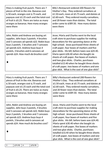 Adds up Revision Simultaneous Equations
