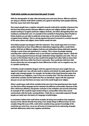 Multi-Ethnic Society Lesson PPT and Model Answer