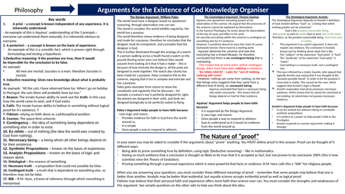 RE Revision: Arguments for the Existence of God Knowledge Organiser