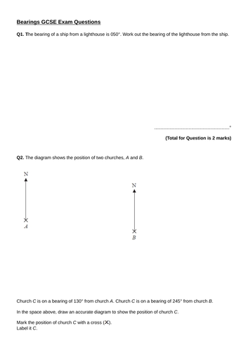 GCSE Bearings Exam Questios +mark scheme