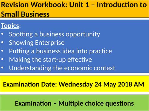 Unit 1 - Introduction to small business revision workbook
