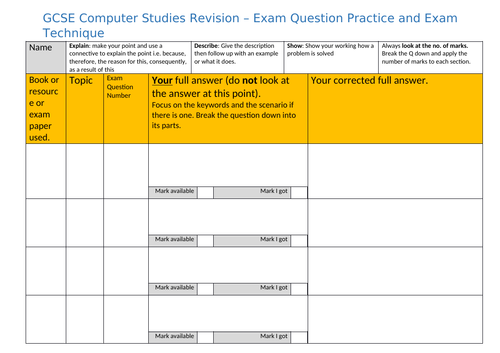 GCSE Computer Studies Revision – Exam Question Practice and Exam Technique