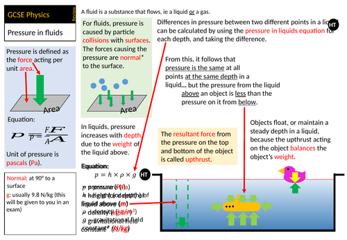 GCSE (1-9) Physics and Combined Science revision - pressure in fluids