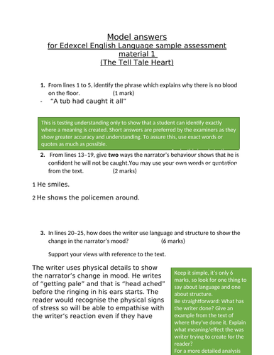 Edexcel English Language GCSE Paper 1 model answers (The Tell Tale Heart SAM)