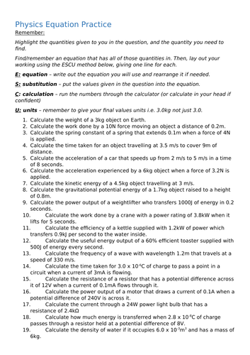 AQA GCSE Science: Physics Equation Practice