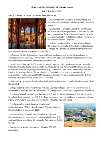 New Spanish A-Level - Cultural Heritage: Fact File (Paper 3, speaking test revision)