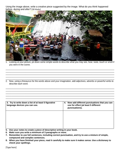 Waterfall restaurant creative writing with prompt