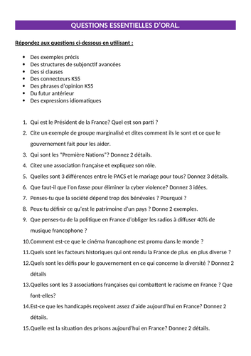 A2 French speaking exam snakes and ladders revision game